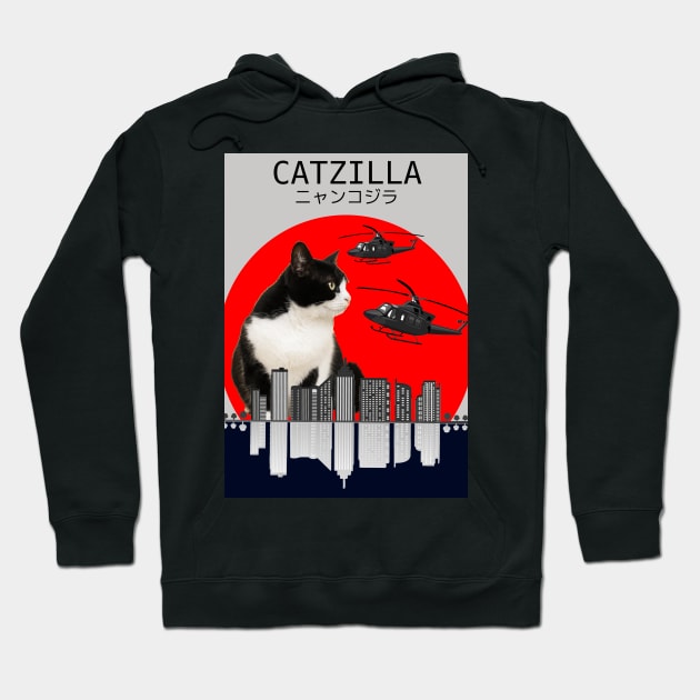 CATZILLA - BLACK AND WHITE CAT Hoodie by AdorableTees